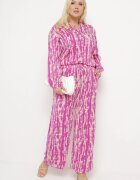 christy Pantaloni Violet Largi cu Talie Înaltă și Elastic în Talie Miffiana