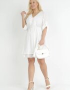 christy Rochie Amplă Mini Albă cu Decolteu Decorativ și Elastic în Talie Braely