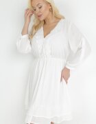 christy Rochie Amplă Mini Albă cu Decolteu Decorativ și Elastic în Talie Braely