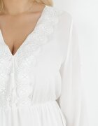 christy Rochie Amplă Mini Albă cu Decolteu Decorativ și Elastic în Talie Braely