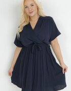 christy Rochie bleumarin cu decolteu petrecut curea legată și elastic în talie Vung