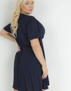 christy Rochie bleumarin cu decolteu petrecut curea legată și elastic în talie Vung