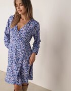christy Rochie bleumarin petrecută midi florală cu talie elastică și decolteu adânc Donata