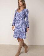 christy Rochie bleumarin petrecută midi florală cu talie elastică și decolteu adânc Donata