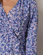 christy Rochie bleumarin petrecută midi florală cu talie elastică și decolteu adânc Donata