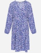 christy Rochie bleumarin petrecută midi florală cu talie elastică și decolteu adânc Donata