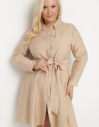 christy Rochie cămașă bej de viscoză cu cordon din material Edirilea