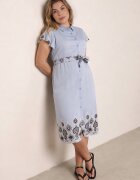 christy Rochie-cămașă din viscoză decorată cu broderie și curea tip cravată Telonesa Albastră