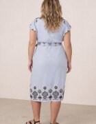 christy Rochie-cămașă din viscoză decorată cu broderie și curea tip cravată Telonesa Albastră