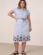 christy Rochie-cămașă din viscoză decorată cu broderie și curea tip cravată Telonesa Albastră