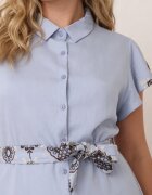 christy Rochie-cămașă din viscoză decorată cu broderie și curea tip cravată Telonesa Albastră