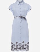 christy Rochie-cămașă din viscoză decorată cu broderie și curea tip cravată Telonesa Albastră