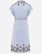 christy Rochie-cămașă din viscoză decorată cu broderie și curea tip cravată Telonesa Albastră