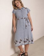 christy Rochie cămașă evazată din vâscoză cu broderie și curea tip cravată Adellis Albastră