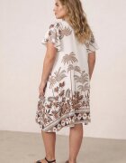 christy Rochie cloș cu vâscoză cu imprimeu palmier și tiv asimetric Alemime Maro