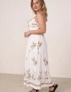 christy Rochie din viscoză evazată cu bretele și flori brodate Kalalis Albă