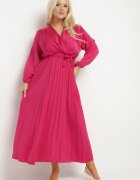 christy Rochie Fucsia Maxi cu Elastic în Talie și Decolteu Petrecut Bertram