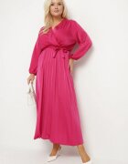 christy Rochie Fucsia Maxi cu Elastic în Talie și Decolteu Petrecut Bertram