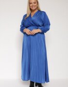 christy Rochie Maxi Albastră cu elastic în talie și decolteu petrecut Bertrama