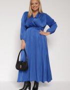 christy Rochie Maxi Albastră cu elastic în talie și decolteu petrecut Bertrama