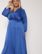 christy Rochie Maxi Albastră cu elastic în talie și decolteu petrecut Bertrama