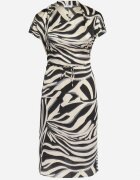 christy Rochie Midi tip cutie Bej-Negru cu curea din material cu imprimeu animal Ovita