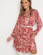 christy Rochie Mini Bordo-Bej cu Volănaș și Model Abstract Ovină