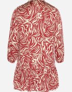 christy Rochie Mini Bordo-Bej cu Volănaș și Model Abstract Ovină