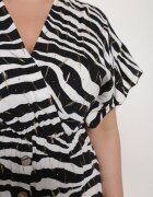 christy Rochie Negru-Alb Tip plic din Viscoză cu Elastic în Talie Vikirea
