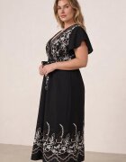 christy Rochie petrecută din viscoză decorată cu broderie și curea tip cravată Tasenea Neagră