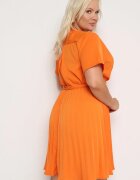 christy Rochie Portocalie cu Decolteu Petrecut cu Curea Legată și Elastic în Talie Vung