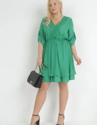 christy Rochie Verde Evazată Mini cu Decolteu Ornamental și Elastic în Talie Braely