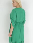 christy Rochie Verde Evazată Mini cu Decolteu Ornamental și Elastic în Talie Braely