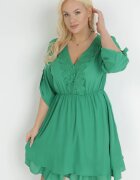 christy Rochie Verde Evazată Mini cu Decolteu Ornamental și Elastic în Talie Braely