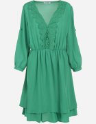 christy Rochie Verde Evazată Mini cu Decolteu Ornamental și Elastic în Talie Braely