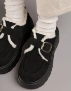 ciaodeo Cizme de zăpadă negre cu talpă groasă cu curea cu cataramă și blană Uwedina