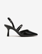 ciaodeo Pantofi cu toc negri fără călcâi cu inserție metalică și curele decorative Frollexia