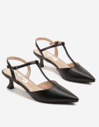 ciaodeo Pantofi eleganți cu toc negri cu toc pisică cu curele decorative Pellene