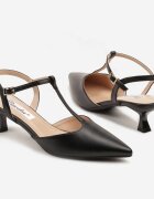 ciaodeo Pantofi eleganți cu toc negri cu toc pisică cu curele decorative Pellene