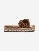 ciaodeo Papuci Leopard cu talpă groasă decorați cu fundă cu aplicații metalice Tenalenea