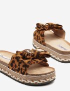 ciaodeo Papuci Leopard cu talpă groasă decorați cu fundă cu aplicații metalice Tenalenea