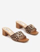 ciaodeo Papuci leopard cu toc gros cu aplicație metalică Rediselle
