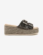 ciaodeo Papuci Negre pe platformă împletită cu bandă din tweed Desawena