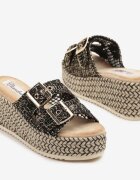 ciaodeo Papuci Negre pe platformă împletită cu bandă din tweed Desawena