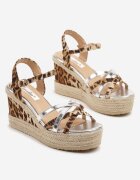 ciaodeo Sandale Argintii pe Pană din Împletitură cu Barete Împletite Leopard Tanarethia