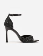 ciaodeo Sandale Elegante Negre pe toc stiletto cu strasuri și vârf pătrat Hempea
