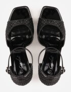 ciaodeo Sandale Elegante Negre pe toc stiletto cu strasuri și vârf pătrat Hempea