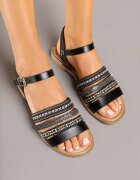 ciaodeo Sandale Negre cu Curele Decorative și Zirconii Dovasse