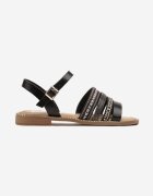 ciaodeo Sandale Negre cu Curele Decorative și Zirconii Dovasse