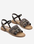 ciaodeo Sandale Negre cu Curele Decorative și Zirconii Dovasse